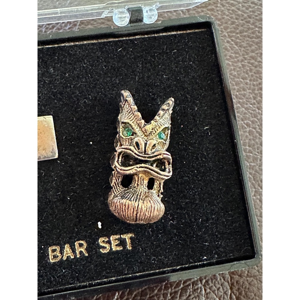 Aloha Hawaiian Cuff Links & Tie Bar Set Tiki - Picture 4 of 5